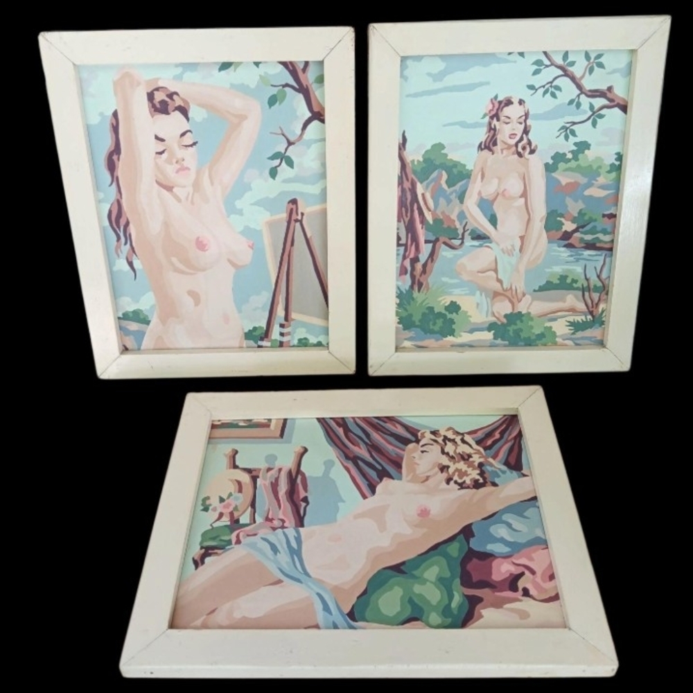 SALE! Set of Three 1950s MCM Framed Nude Art Prints
